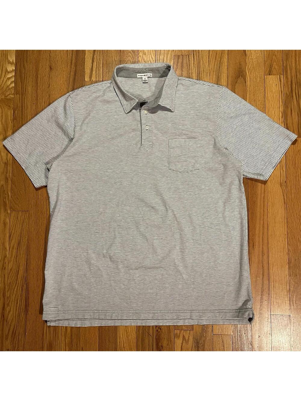 Peter Millar Striped Polo Gray And White Stripe Pocket Men's XXL 2XL Pima Cotton